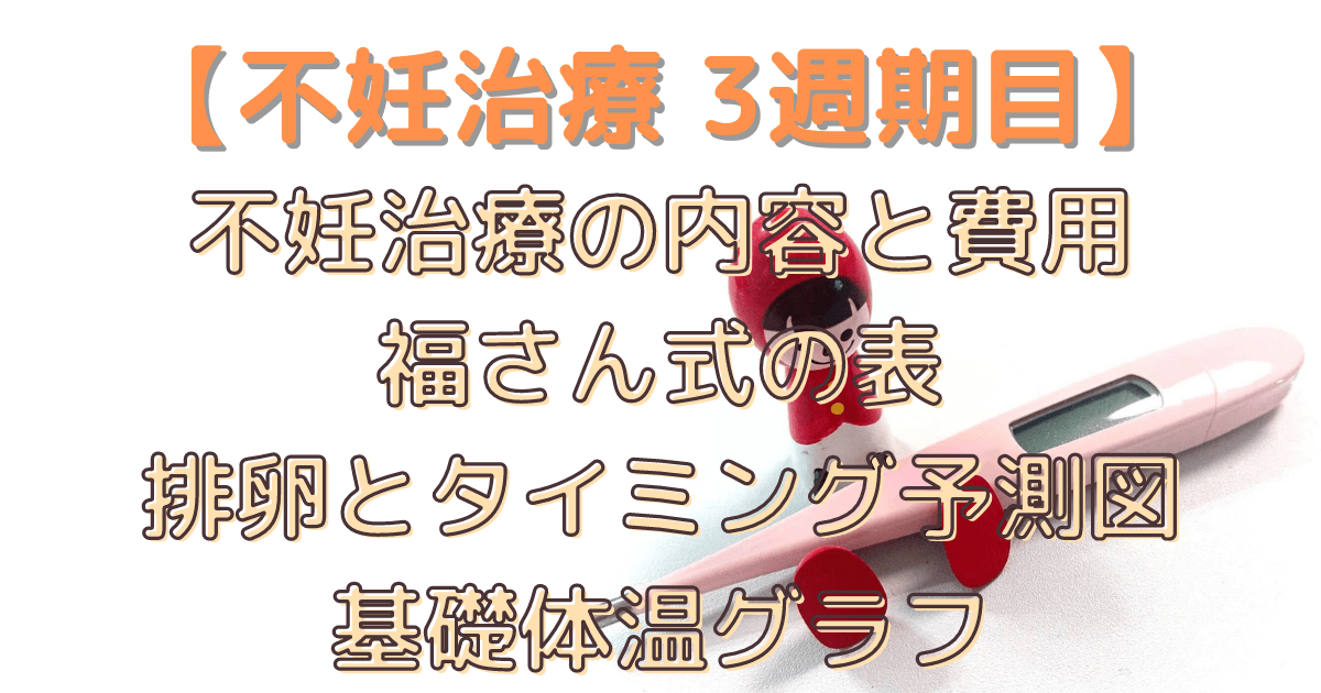 【不妊治療 3週期目】不妊治療の内容と費用、福さん式の表、排卵とタイミング予測図、基礎体温グラフ